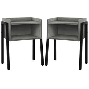 Home Square Sleek Wooden Airy Side Table in Reclaimed Gray and Black - Set of 2