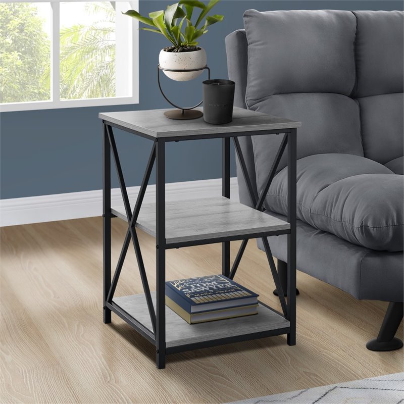 Home Square Wood Top X Frame End Table in Gray and Black - Set of 2
