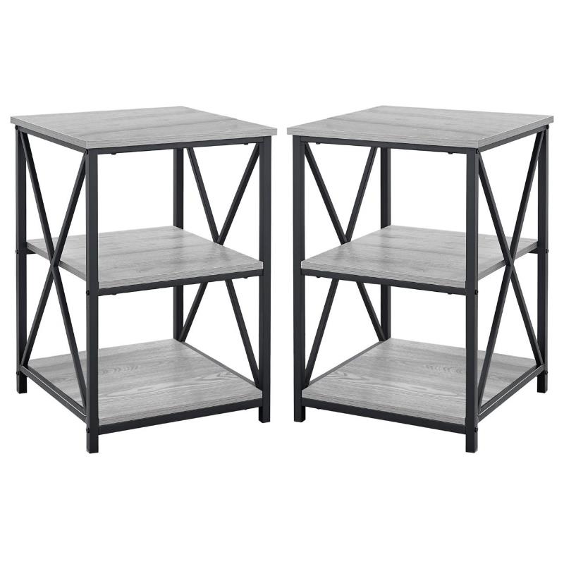 Home Square Wood Top X Frame End Table in Gray and Black - Set of 2