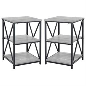 Home Square Wood Top X Frame End Table in Gray and Black - Set of 2