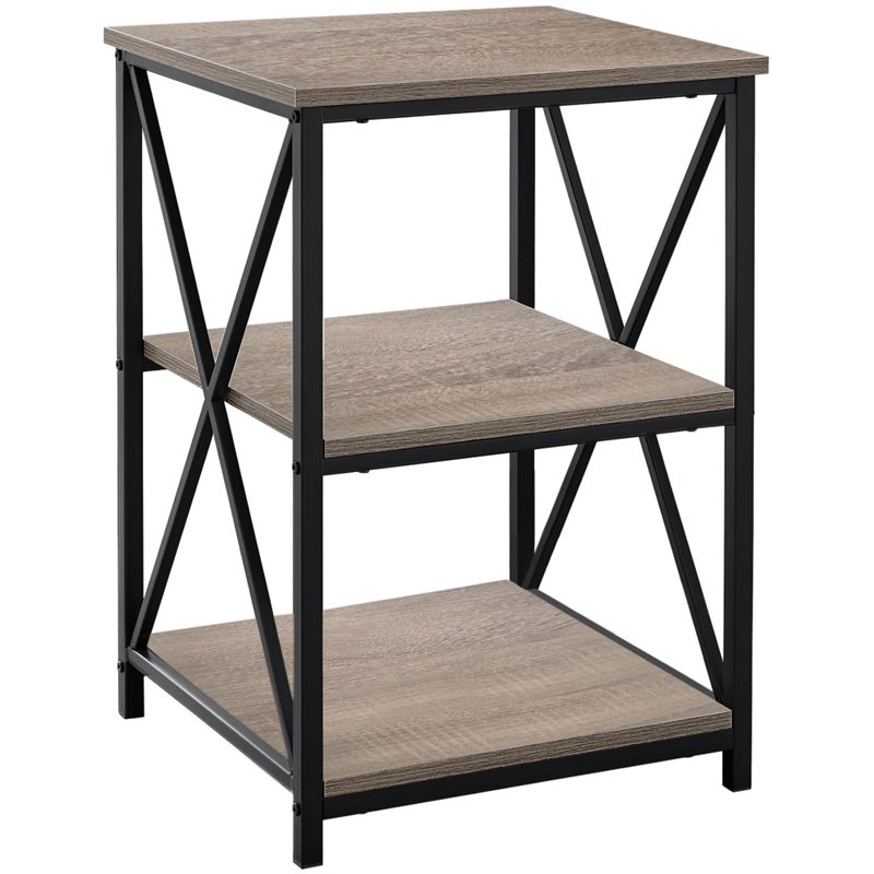 Home Square Wood Top X Frame End Table in Dark Taupe and Black - Set of 2
