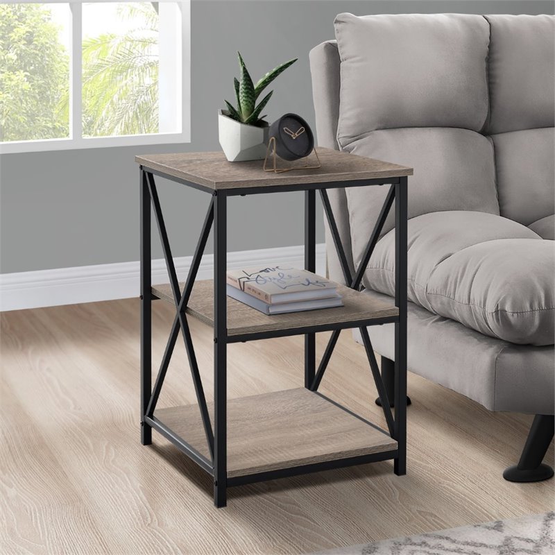 Home Square Wood Top X Frame End Table in Dark Taupe and Black - Set of 2