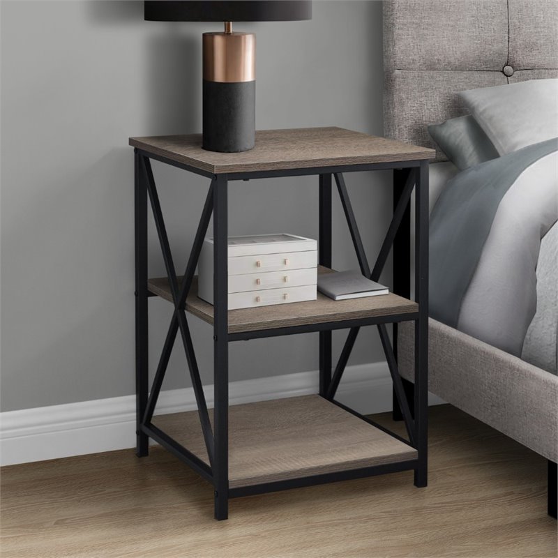 Home Square Wood Top X Frame End Table in Dark Taupe and Black - Set of 2