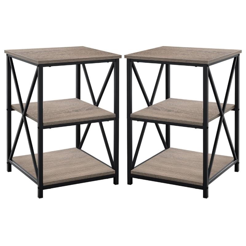 Home Square Wood Top X Frame End Table in Dark Taupe and Black - Set of 2