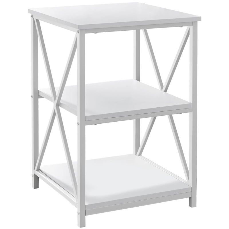 Home Square 2 Shelf Modern Square Wood Top X Frame End Table in White - Set of 2