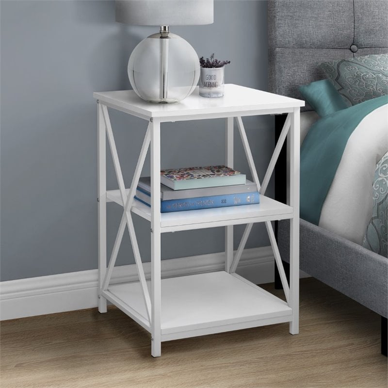 Home Square 2 Shelf Modern Square Wood Top X Frame End Table in White - Set of 2