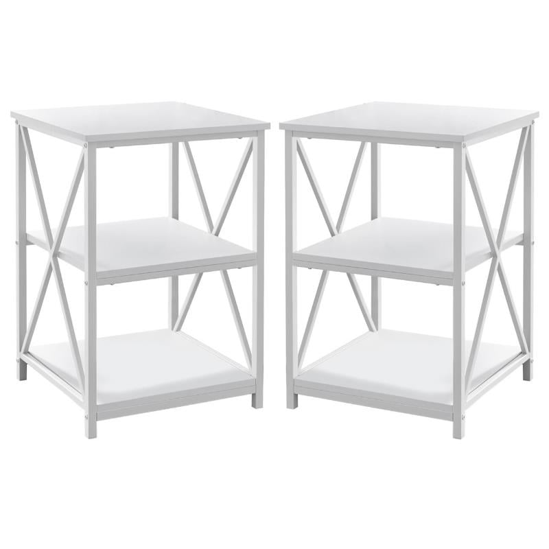 Home Square 2 Shelf Modern Square Wood Top X Frame End Table in White - Set of 2