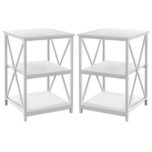 Home Square 2 Shelf Modern Square Wood Top X Frame End Table in White - Set of 2