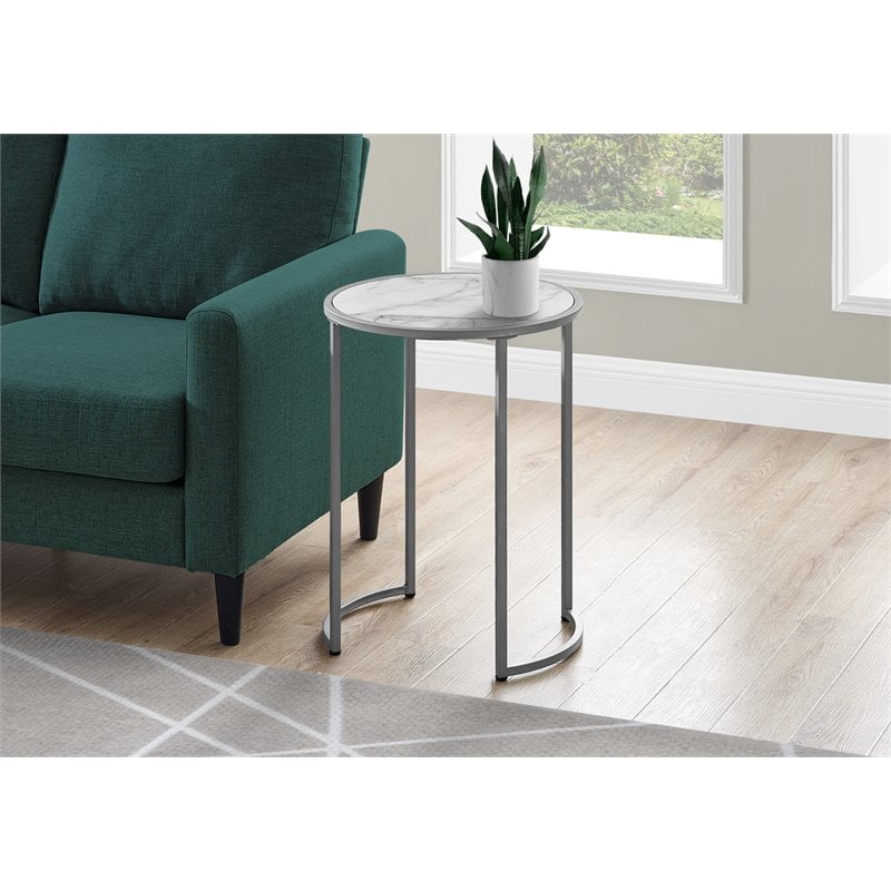 Home Square Faux Marble End Table in White and Silver - Set of 2