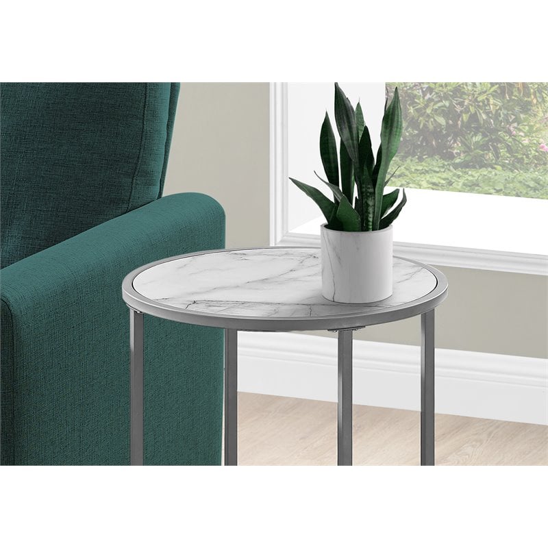 Home Square Faux Marble End Table in White and Silver - Set of 2
