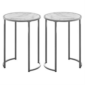 Home Square Faux Marble End Table in White and Silver - Set of 2