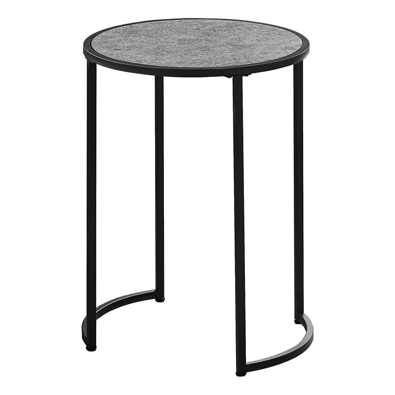Home Square Round Faux Stone End Table in Gray and Black - Set of 2