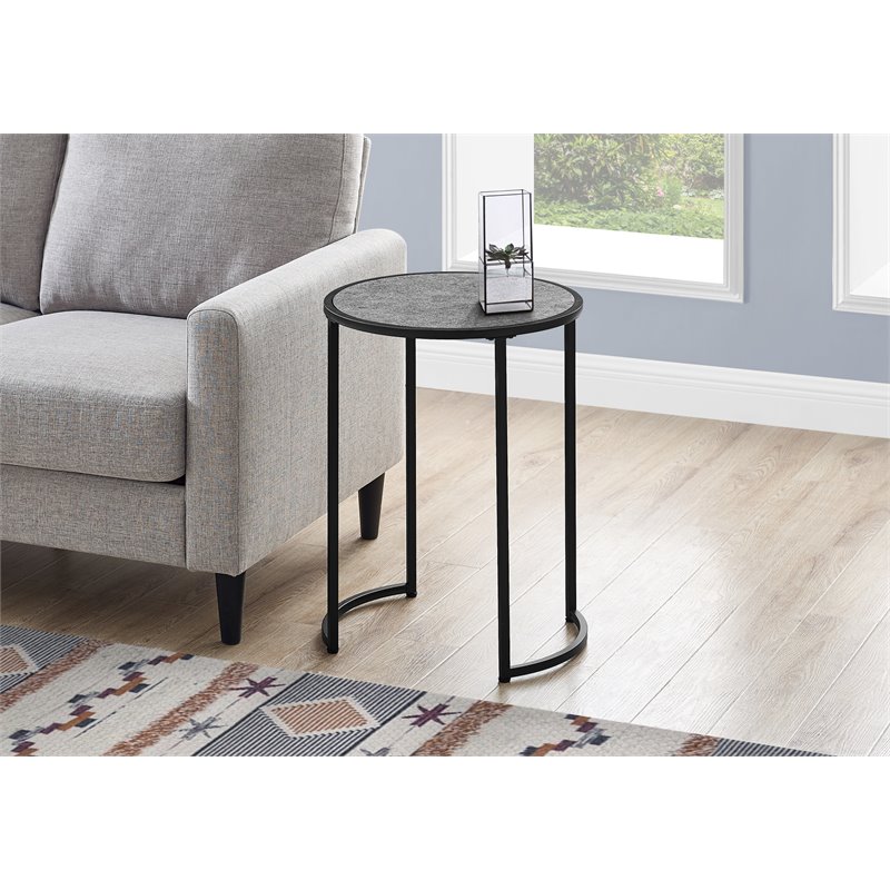Home Square Round Faux Stone End Table in Gray and Black - Set of 2