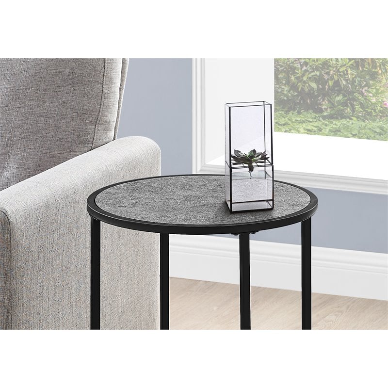 Home Square Round Faux Stone End Table in Gray and Black - Set of 2