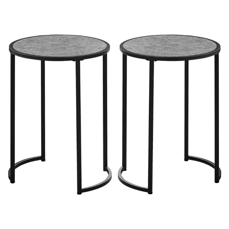 Home Square Round Faux Stone End Table in Gray and Black - Set of 2