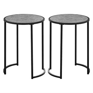 Home Square Round Faux Stone End Table in Gray and Black - Set of 2