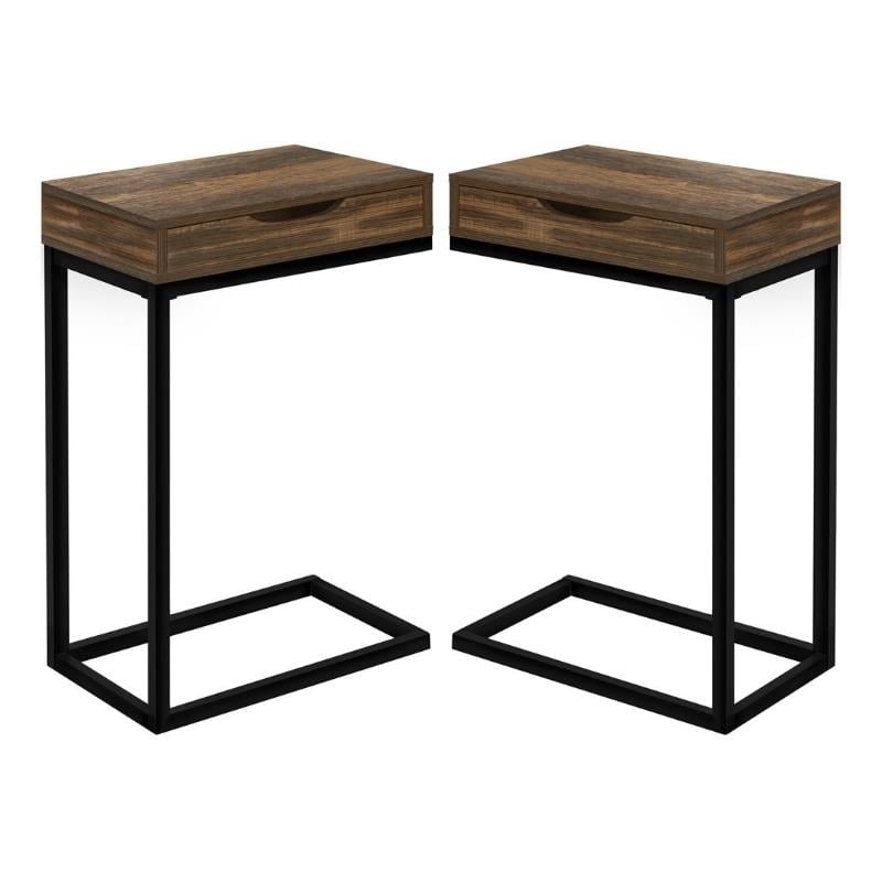 Home Square 1 Drawer Reclaimed Look End Table in Brown and Black - Set of 2