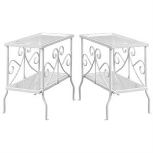 Home Square Metal Glass Top Accent End Table in White - Set of 2