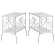 Home Square Metal Glass Top Accent End Table in White - Set of 2