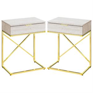 Home Square 18&quot Storage Accent End Table in Beige and Gold Finish - Set of 2