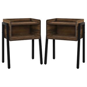 Home Square Reclaimed Look End Table in Brown and Black - Set of 2