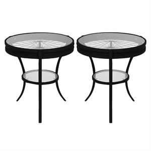 home square accent table in hammered black with tempered glass - set of 2
