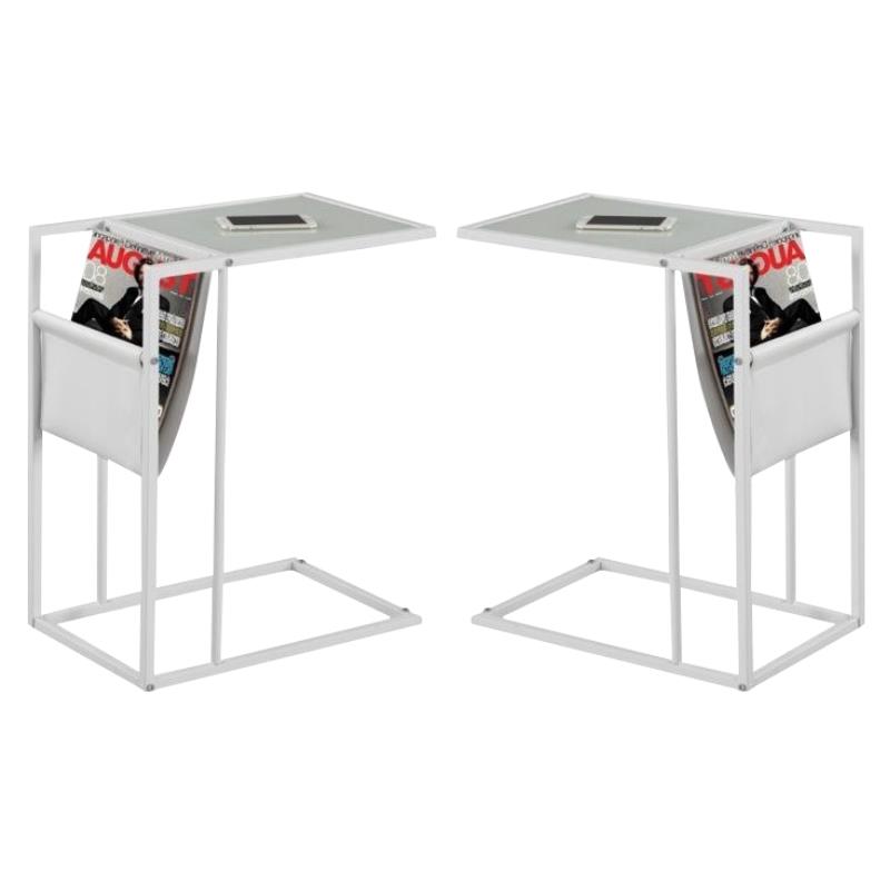 Home Square Metal Side Table with Magazine Rack in White - Set of 2
