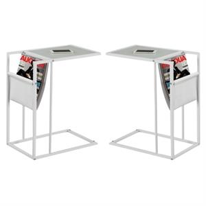 Home Square Metal Side Table with Magazine Rack in White - Set of 2