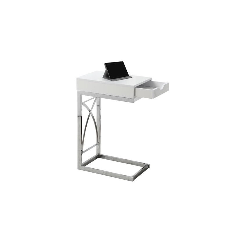 Home Square Metal End Table with Drawer in Glossy White - Set of 2