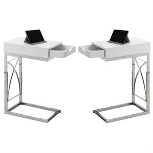 Home Square Metal End Table with Drawer in Glossy White - Set of 2