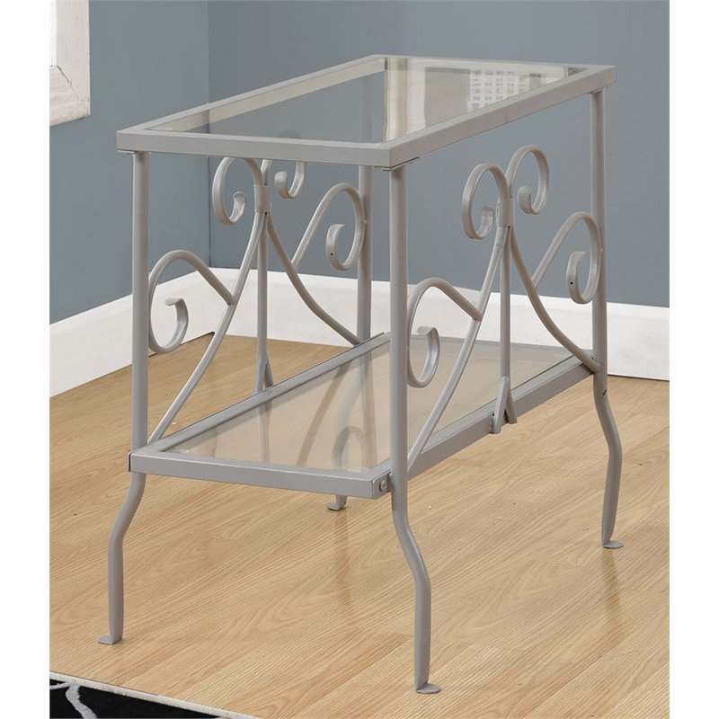 Home Square Metal Glass Top Accent End Table in Silver - Set of 2