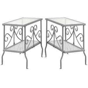 home square metal glass top accent end table in silver - set of 2