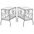 Home Square Metal Glass Top Accent End Table in Silver - Set of 2