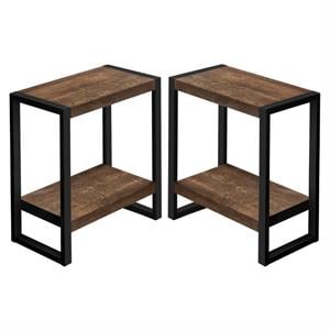 Home Square 2 Tier Wood Top Side Table in Reclaimed Brown and Black - Set of 2