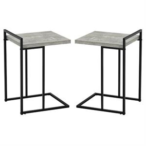 Home Square Wood Panel Top C Side Table in Reclaimed Gray and Black - Set of 2
