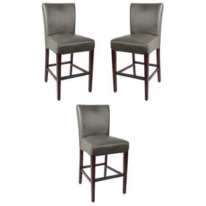 Home Square 26&quot Bonded Leather Counter Stool in Gray - Set of 3