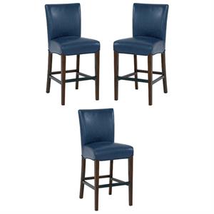 Home Square 26&quot Bonded Leather Counter Stool in Blue - Set of 3