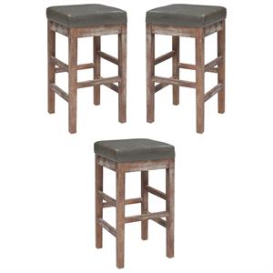 Home Square 27&quot Leather Counter Stool in Brown/Green - Set of 3
