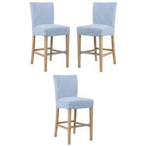 Home Square 26&quot Counter Stool in Blue Stripes/Natural - Set of 3