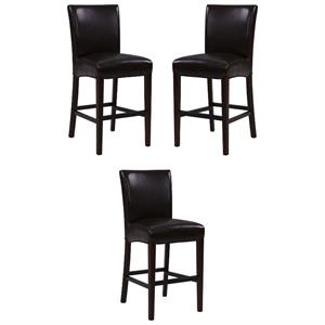 Home Square 26&quot Leather Counter Stool in Black Finish - Set of 3