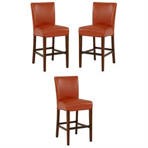Home Square 26&quot Bonded Leather Counter Stool in Orange - Set of 3
