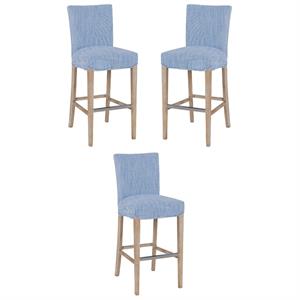 Home Square 29.5&quot Bar Stool in Blue Stripes/Natural - Set of 3