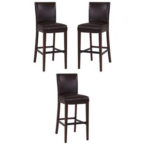 Home Square 29.5&quot Bonded Leather Bar Stool in Brown - Set of 3