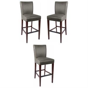 Home Square 29.5&quot Bonded Leather Bar Stool in Green - Set of 3