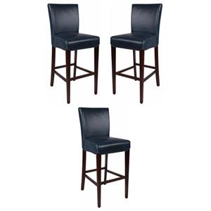Home Square 29.5&quot Bonded Leather Bar Stool in Blue - Set of 3