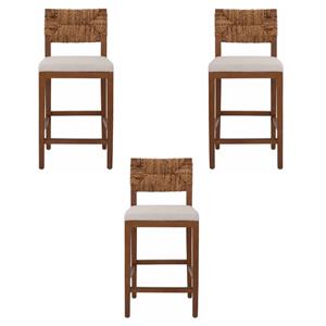 Home Square 27&quot Abaca Counter Stool in Natural/Nova Brown - Set of 3