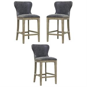 Home Square 26&quot Counter Stool in Gray/Nubuck Charcoal - Set of 3