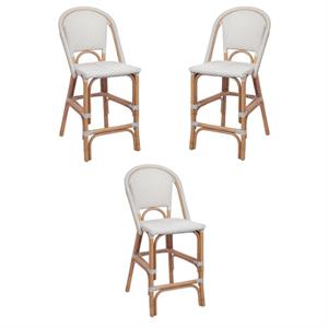 Home Square 25.5&quot Rattan Bistro Counter Stool in White - Set of 3
