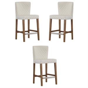 Home Square 25.5&quot Leather Counter Stool in White - Set of 3