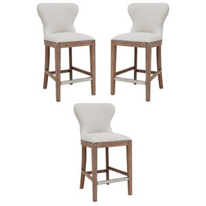 Home Square 26&quot Fabric Counter Stool in Cardiff Cream - Set of 3